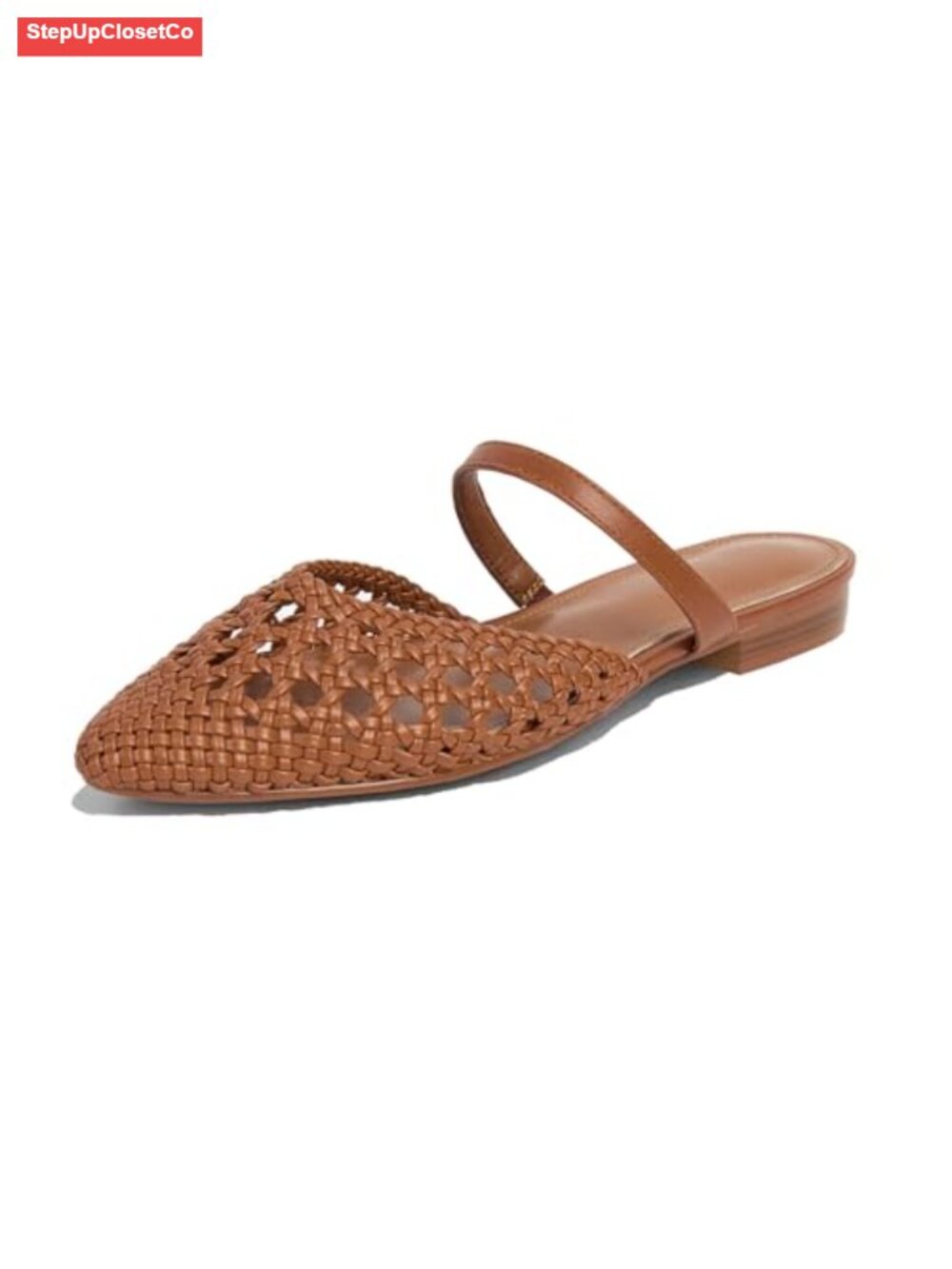 Women's Mesh Mules Comfortable Raffia Woven Strap Pointed Toe Slip On Flats